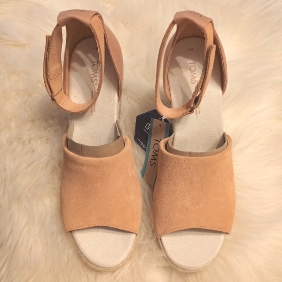 Tom's Marisol Sandal Wedges Sandy Beige Suede - Picture 3 of 7